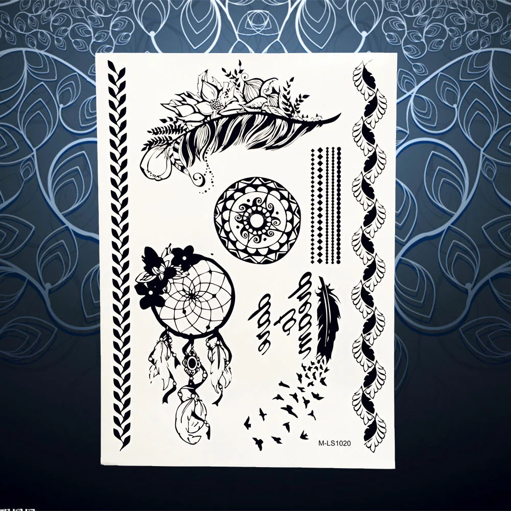 Водостойкая черная Татуировка хны 25 стилей поддельные мандалы цветы рука