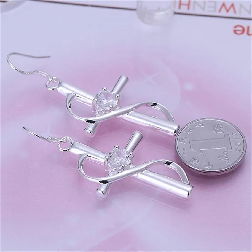 factory price E194 wholesale Beautiful Across lady new silver colorearring high quality fashion classic jewelry antiallergic | Украшения и