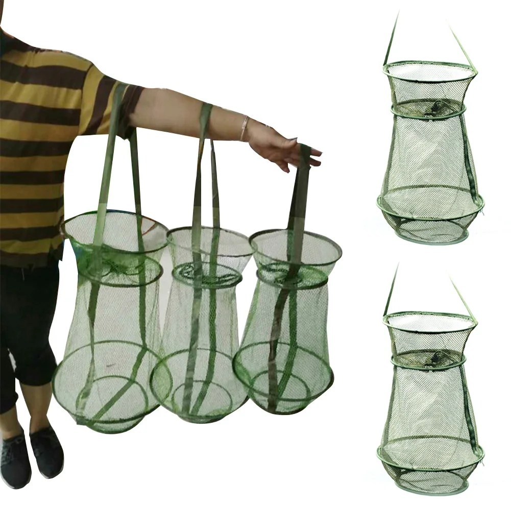 Портативный 3 Слои рыболовная сеть круглый складная Рыба Креветки сетчатая