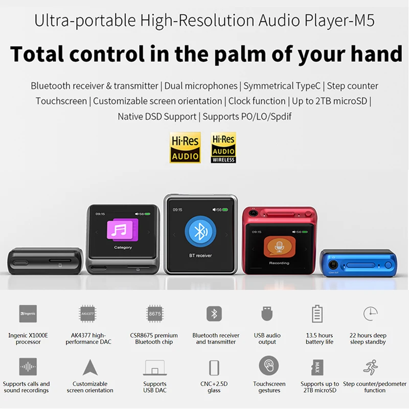 FiiO M5 Hi Res Bluetooth HIFI MP3 музыкальный плеер AK4377 USB DAC LDAC/AAC/aptX HD 384 кГц 32bit DSD128 портативный