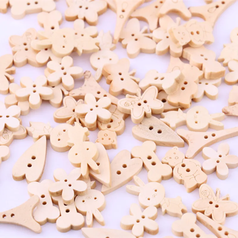 100 шт. деревянные пуговицы в виде животных кроликов бабочек сердечек|wooden buttons|wooden