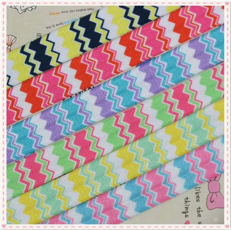 

5/8'' Free shipping Fold Over Elastic FOE chevron 6 colors options printed headband diy decoration wholesale OEM P2827