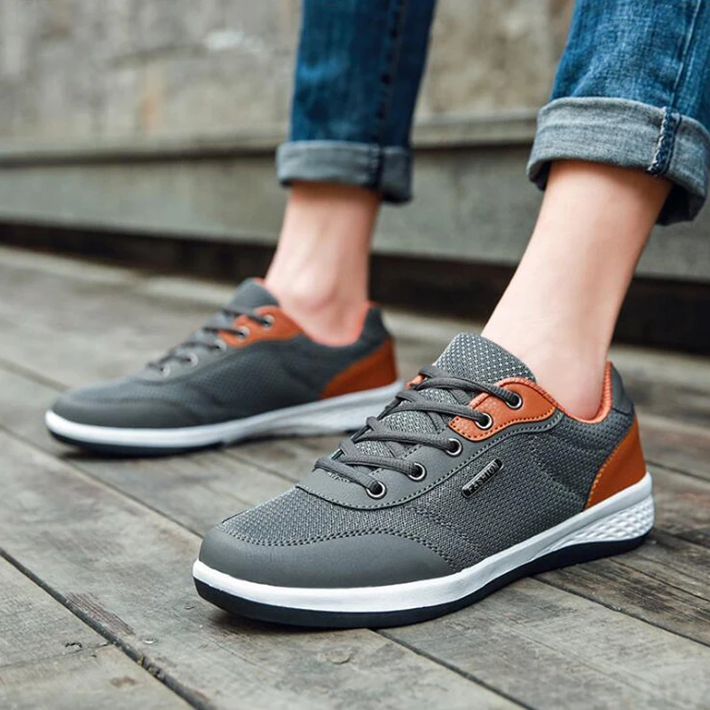 

Leather Mesh Men's Shoes Spring 2019 New Youth Sport Shoes Men's casual shoes Breathable Lace-up Men's Footwear