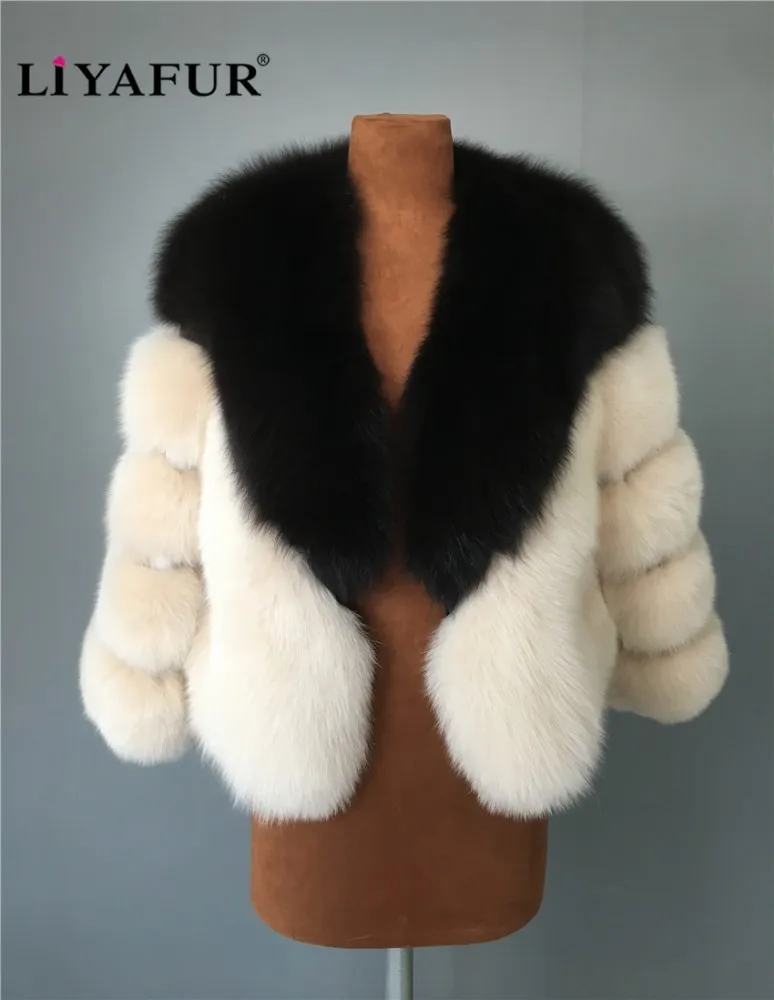 

LIYAFUR 2019 новый стиль 2 оттенка настоящий 100% натуральный Лисий Мех короткая куртка для женщин Зимняя теплая Модная верхняя одежда
