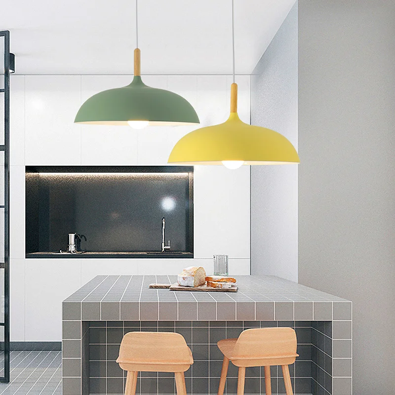 Nordic Macaron Pendant Lamps Aluminum and Wooden lampes suspendues Dining Room Restaurant Bar kitchen Loft Light Modern | Лампы и