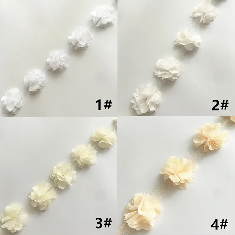 2 ярда 33 цвета 3D шифоновые цветы DIY 6 см ширина кружевная отделка 24 Цветочная кружевная лента украшения одежды аксессуары XF03