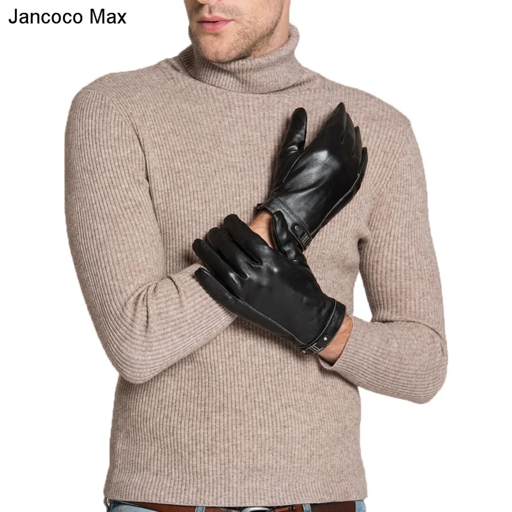 Jancoco Max черные перчатки из натуральной овчины для мужчин модный бренд сенсорный экран открытый варежки Зимние теплые S2024