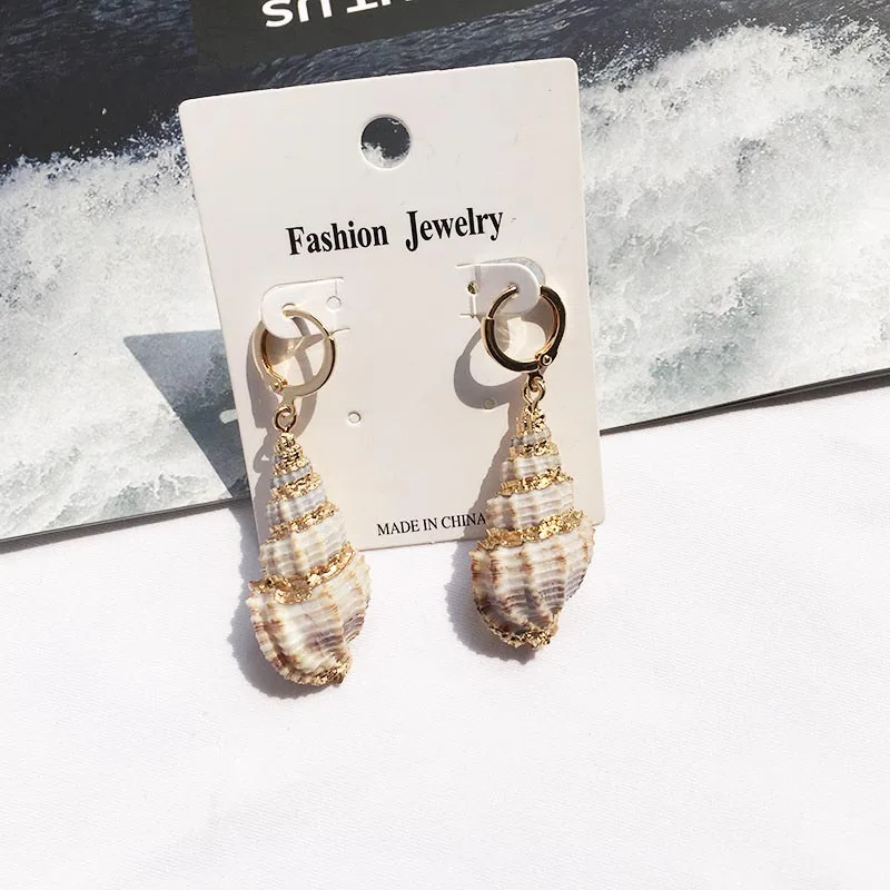 Style11 Модные натуральные сережки в виде ракушек для женщин летние каникулы Уникальные Морские пляжные висячие серьги женские вечерние ювелирные изделия дропшиппинг - Окраска металла: Style11