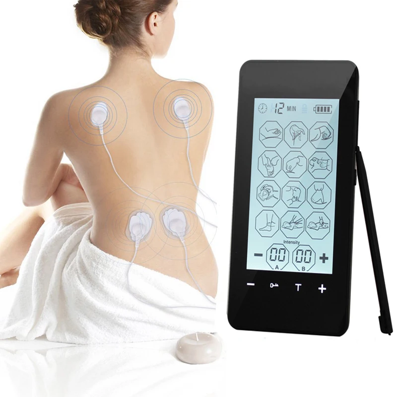 Электрический стимулятор мышц EMS массажер с сенсорным управлением 2 канала 12