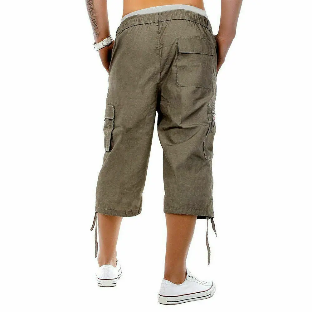 

Hot Sale Summer Men Elasticated Cargo Shorts 3/4 Casual Combat Ombat Shorts Trousers Size M-3XL