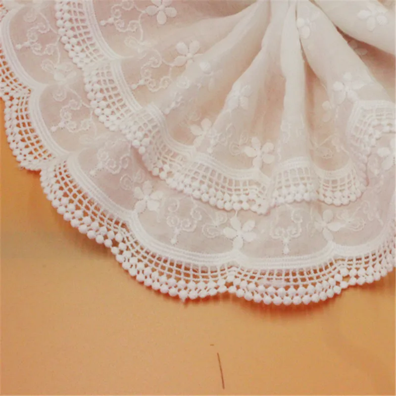 

5 yards / lot Width 15cm White100% Cotton Embroidered Lace Fabrics, Women's Clothing Diy lace trim