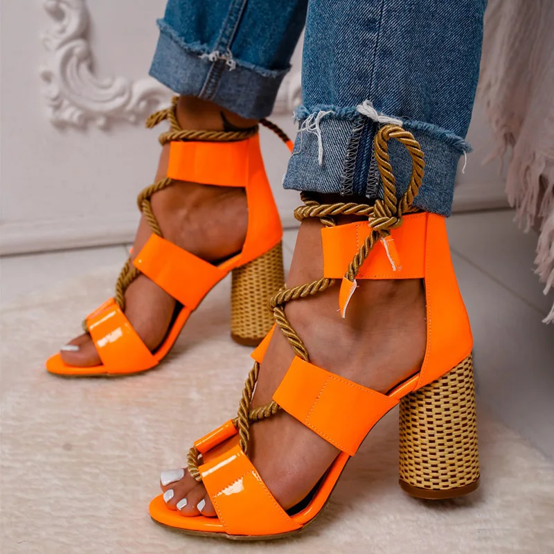 Туфли-лодочки женские на шнуровке высокий каблук сандалии-гладиаторы обувь для