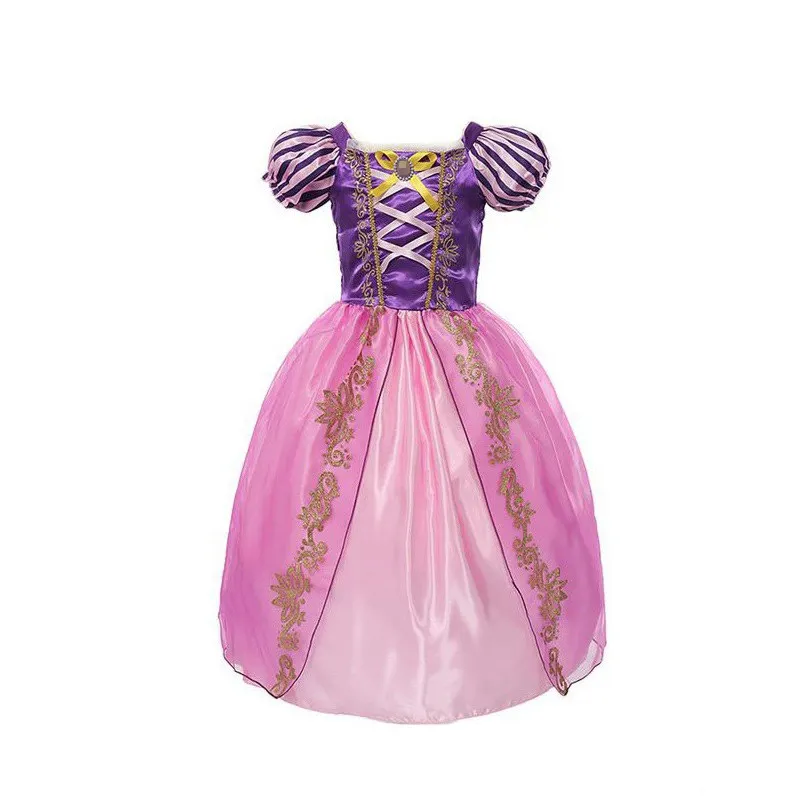 Rapunzel Dress Only Платье принцессы Рапунцель для девочек; нарядный маскарадный костюм с рукавами-фонариками и бахромой для дня рождения; детская одежда на Хэллоуин - Цвет: Rapunzel Dress Only