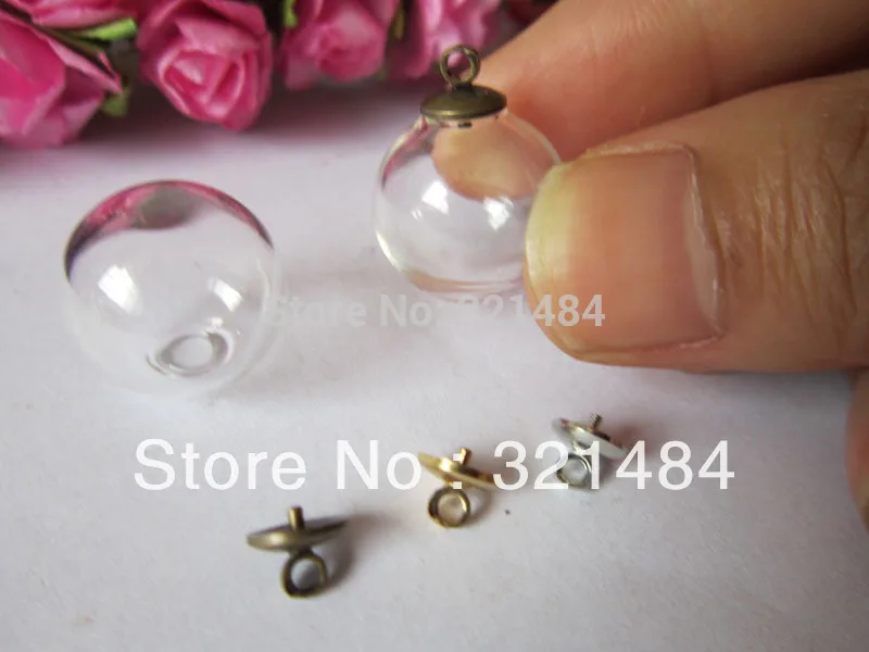 New arrived 50set/lot mixed 6mm cap with ring 16*4mm clear glass globe bubble dome bottle vials pendants charms diy