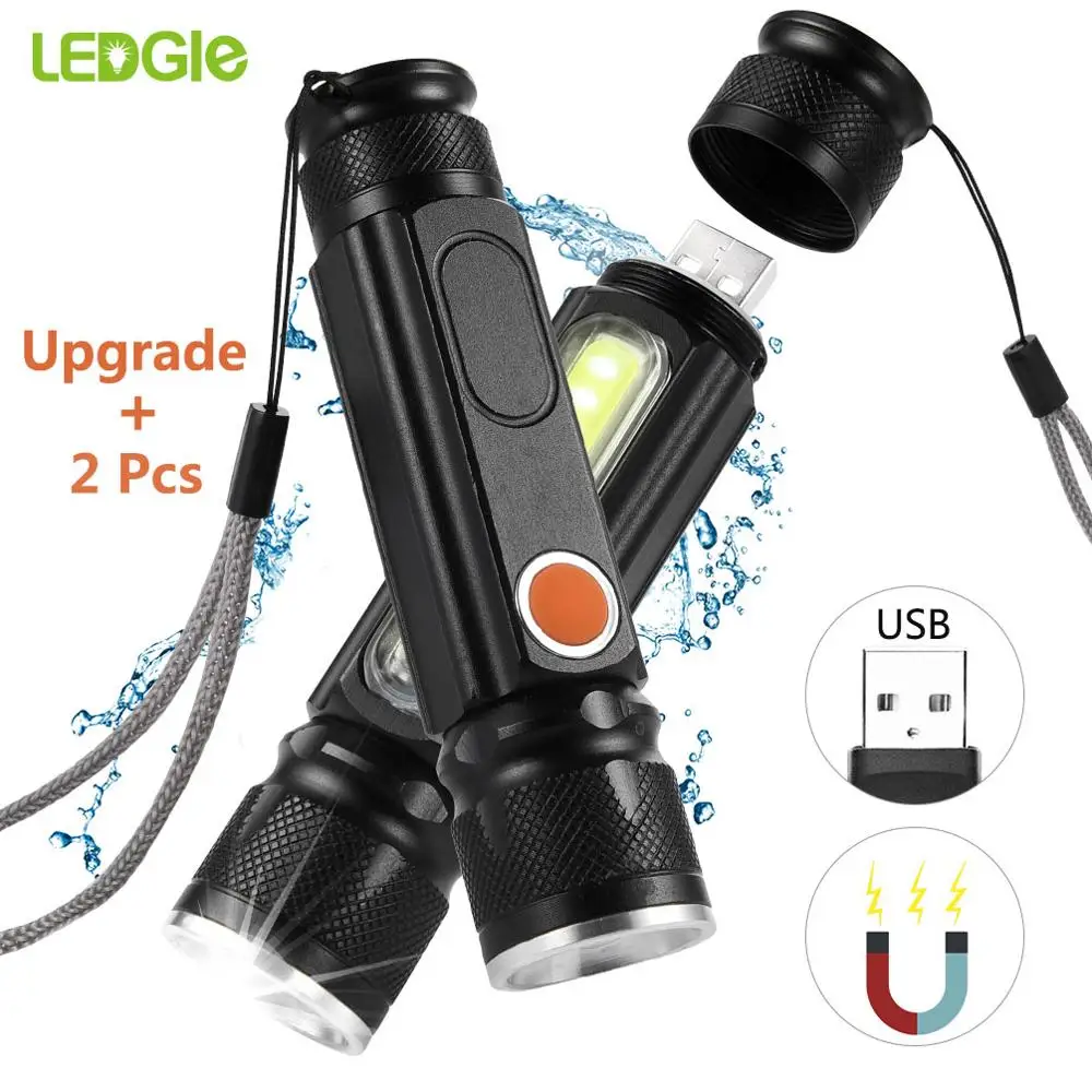 

LEDGLE LED Powerful Flashlight IP65 Waterproof Cree XML-T6 Zoomable Torch Lanterna Tactical Light USB High Bicycle Lantern