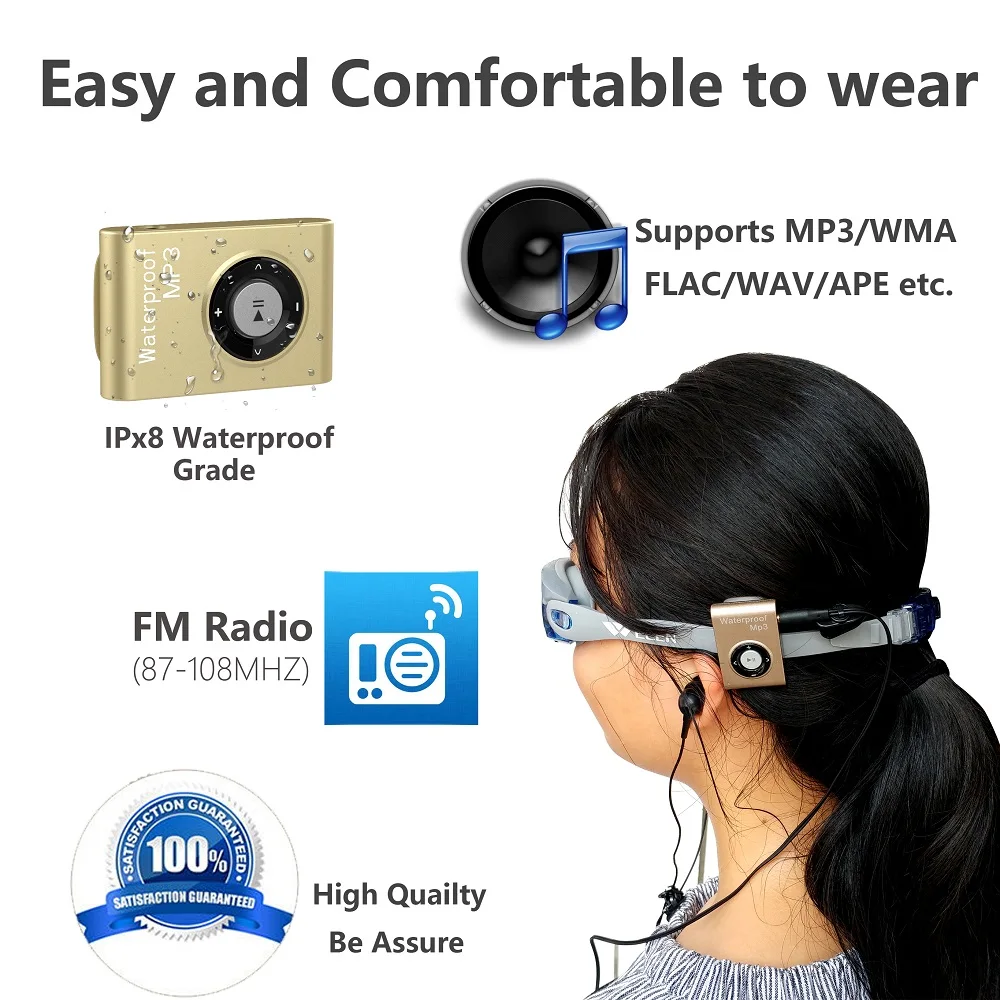 XIAOWU 16 г B306 IPX8 Водонепроницаемый зажим плавание Mp3 без потерь HIFi Playe одежда