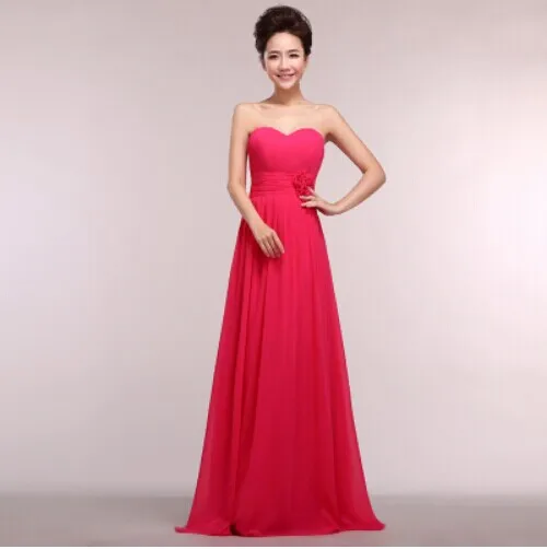 long hot pink Милая платья невесты с плеча шифон цветок плиссированные талии Vestido де Madrinha де Casamento лонго платье ну вечеринку выпускные платья romantic платья для подружек невесты платье подружек невесты - Цвет: long hot pink
