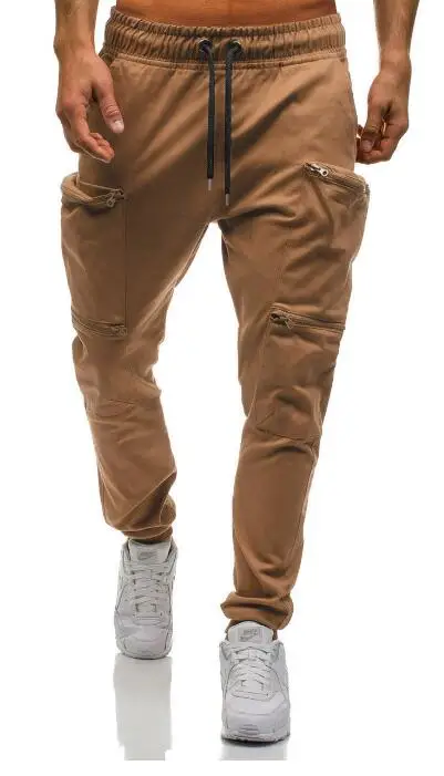 Khaki Joggers WSGYJ Брендовые мужские брюки хип-хоп джоггеры модные камуфляжные многокарманные узкие брюки размера плюс карго комбинезоны цвета хаки - Цвет: Khaki Joggers