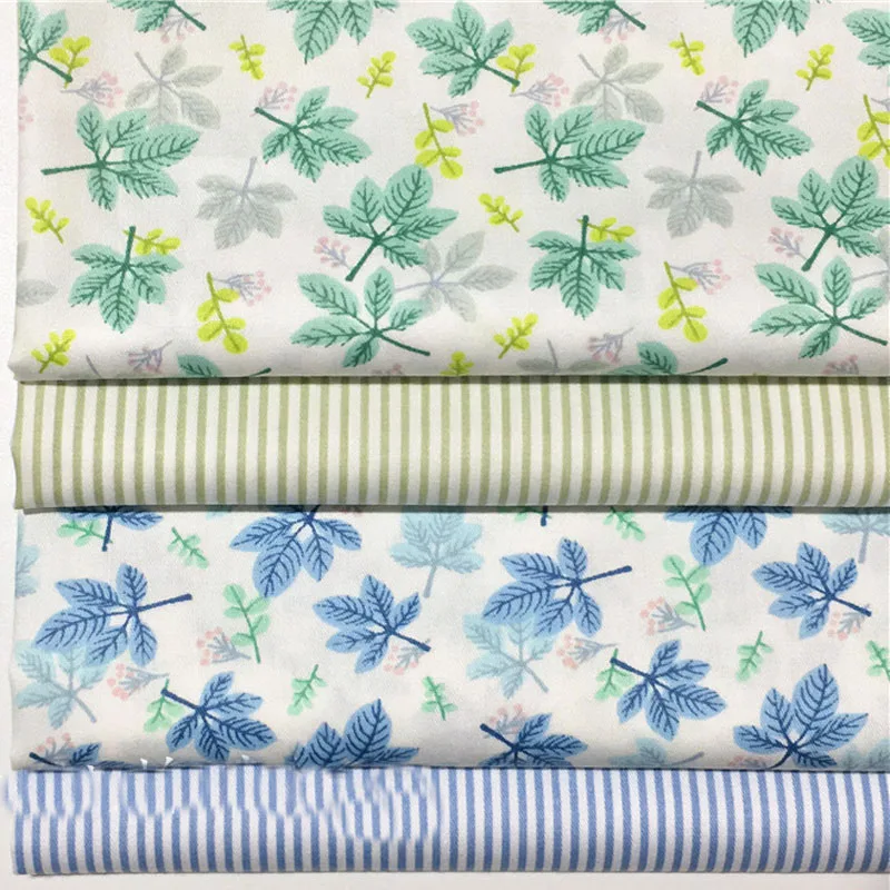 

160 см ширина, зеленые, синие листья и полоски, печатная 100% стандартная ткань, лоскутное шитье, одежда, стеганая подушка, простыня, детский пла...