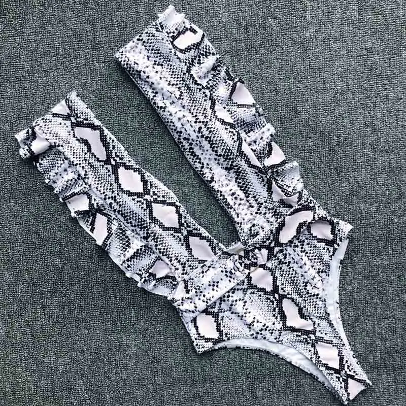 Сексуальный цельный купальник с оборками новинка 2019 глубокий v-образный вырез
