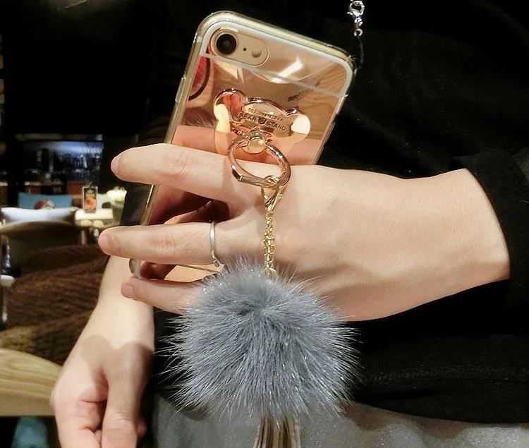 Gold gray Зеркальный чехол для телефона iphone XS MAX XR X 7 8 Plus 6 6 S Plus 5 5S SE скатерть с кисточками и меховыми шариками зеркальный медведь кольцо Пряжка мягкая - Цвет: Gold gray