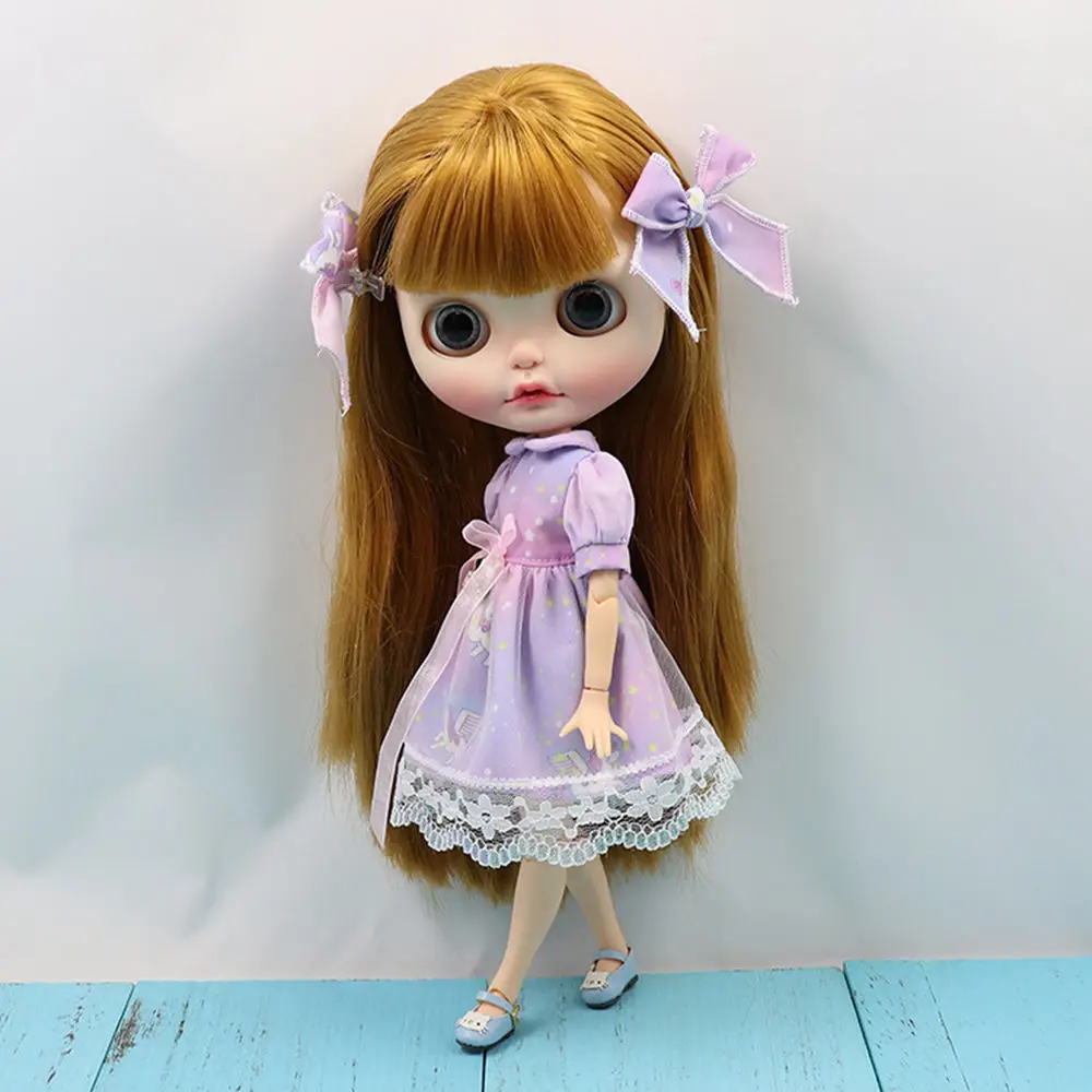 Одежда для куклы blyth фиолетовое платье со звездами мечты с бантом 1/6 обычные