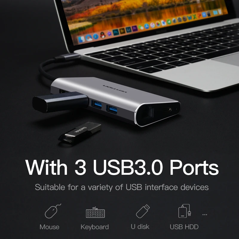 Vention USB C концентратор тип к HDMI 3 0 thunderbolt RJ45 SD/TF адаптер для MacBook samsung S8/S9 huawei P20 Pro usb c