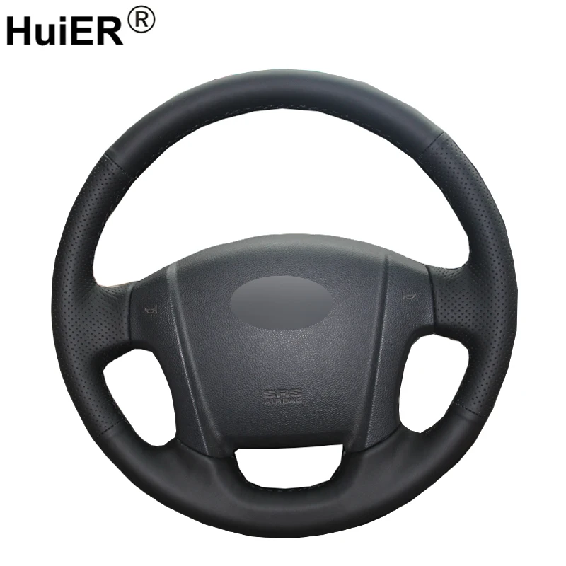 HuiER ручной швейный чехол рулевого колеса автомобиля дышащая черная кожа для Kia