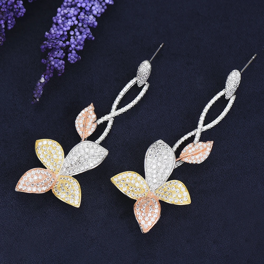 Вымощенный Полный AAA CZ изысканный кулон большие серьги подвески букле d'oreille femme