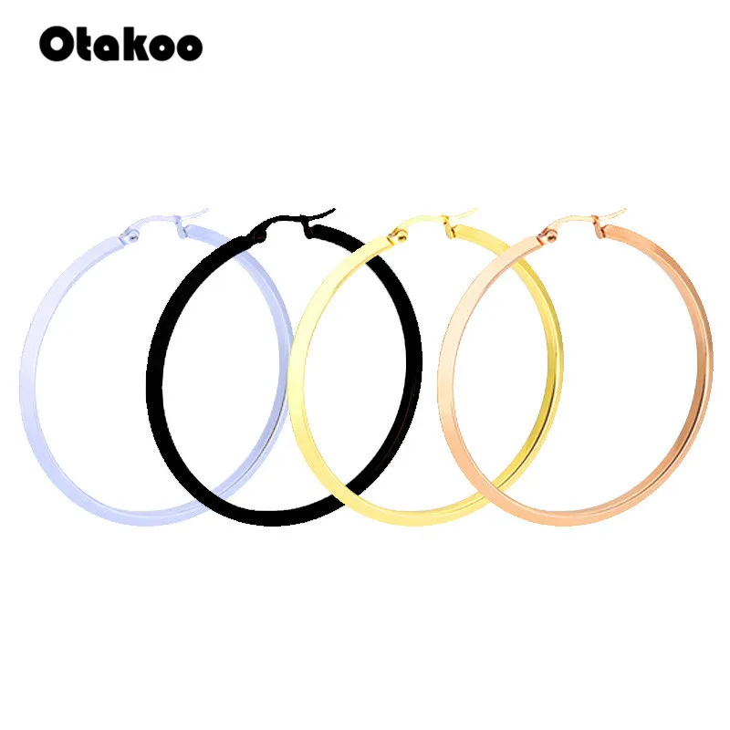 Otakoo Sivler и золотой цвет модные ювелирные изделия из нержавеющей стали большие круглые 30-50 мм Серьги-кольца для женщин и девушек