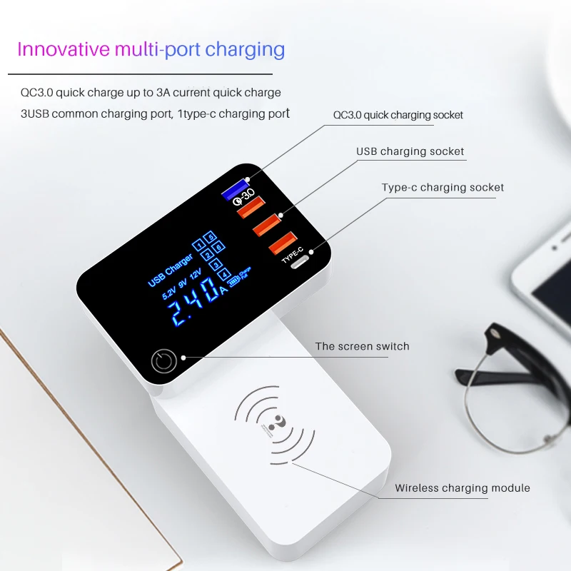 QI Беспроводное зарядное устройство Quick Charge type C 3,0 Смарт usb зарядная станция концентратор быстрое зарядное устройство адаптер для Xiaomi iphone x samsung s10