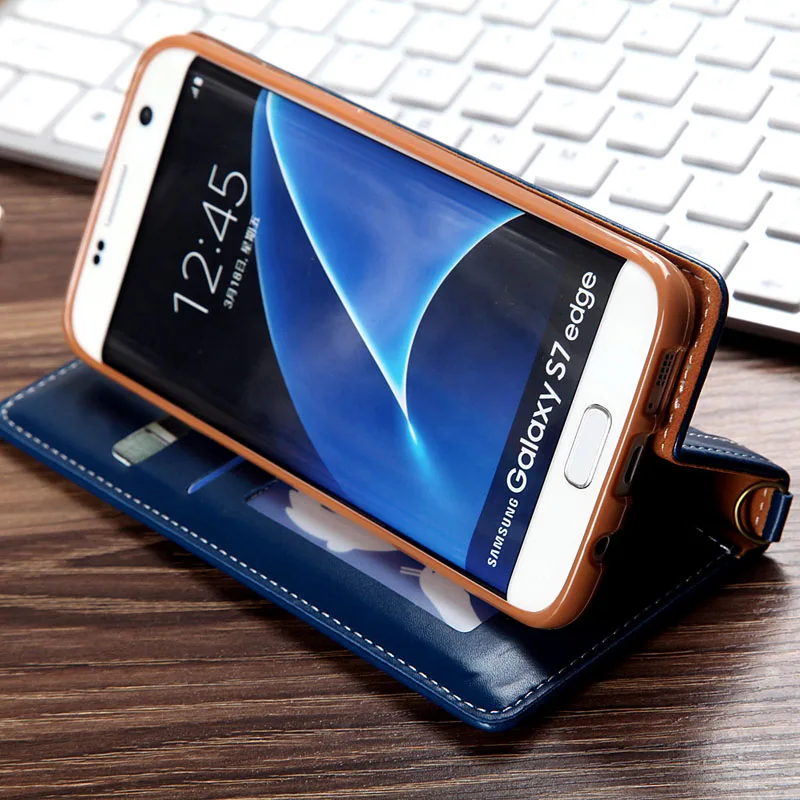 Джинсовый кожаный чехол-кошелек для Samsung Galaxy S7 edge S8 S9 S10 Plus с магнитным слотом карт