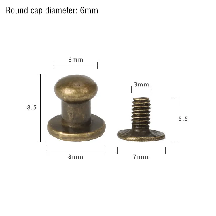 Bronze Monk Head 6mm 30 комплектов ручка из металлического сплава, винтовые заклепки, шпильки, поделки своими руками, кожаный ремешок для часов, круглая голова монаха, заклепки, шипы, декоративные пряжки для ногтей - Цвет: Bronze Monk Head 6mm