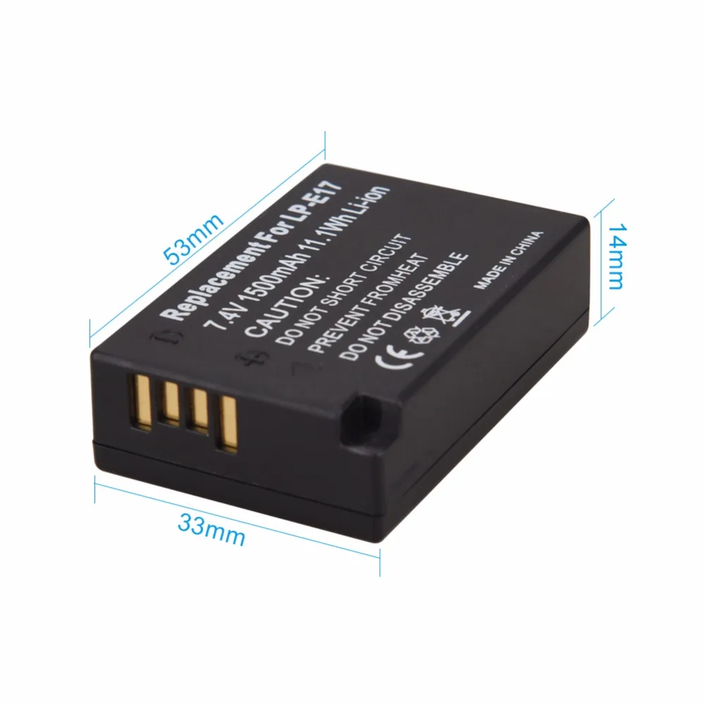 Аккумулятор LP E17 2 шт. 1500 мАч с зарядным устройством USB для Canon EOS 750D 760D M3 M5 T6i T6s |