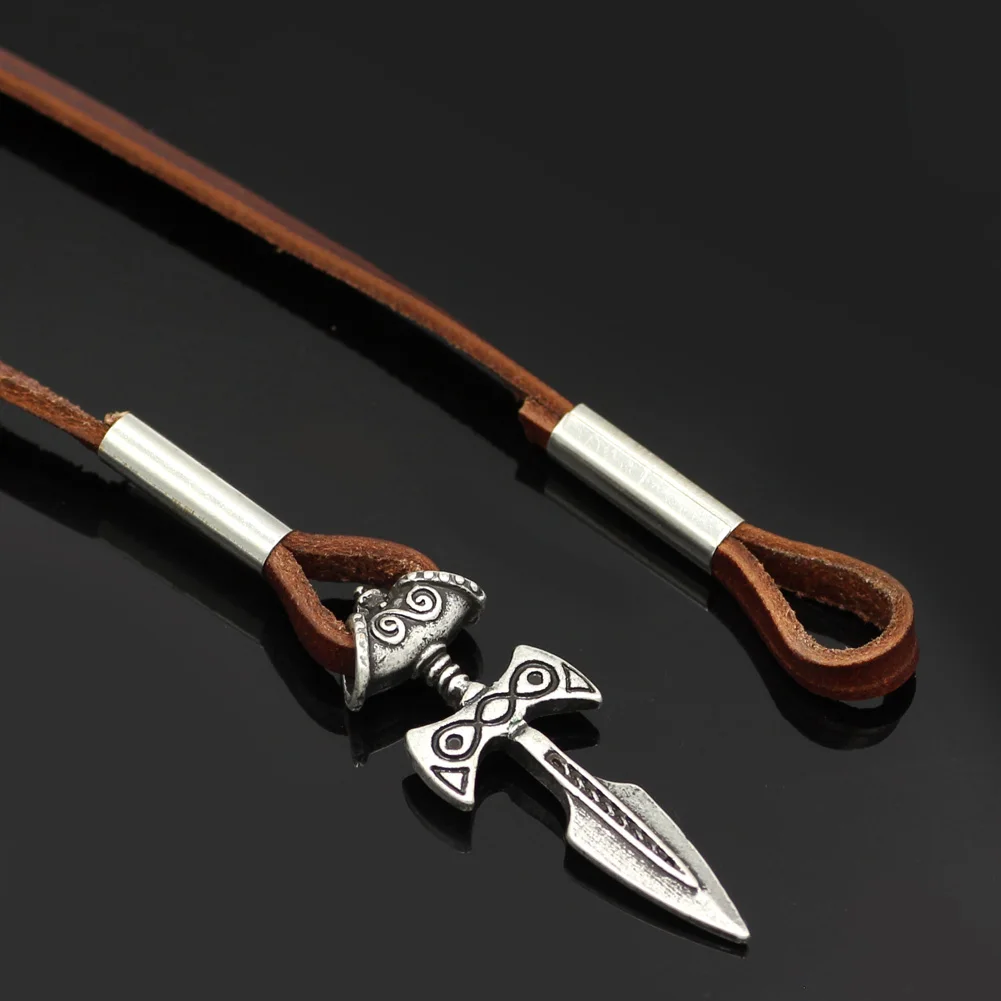 Silver Viking Sword Amulet of Talos Handmade Brown Leather | Украшения и аксессуары