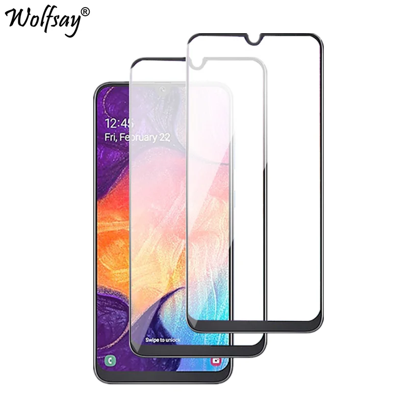 Protector de pantalla de vidrio templado para Samsung Galaxy A50 A30, pel&iacute;cula de pegamento, pegamento completo, 2 uds.-0