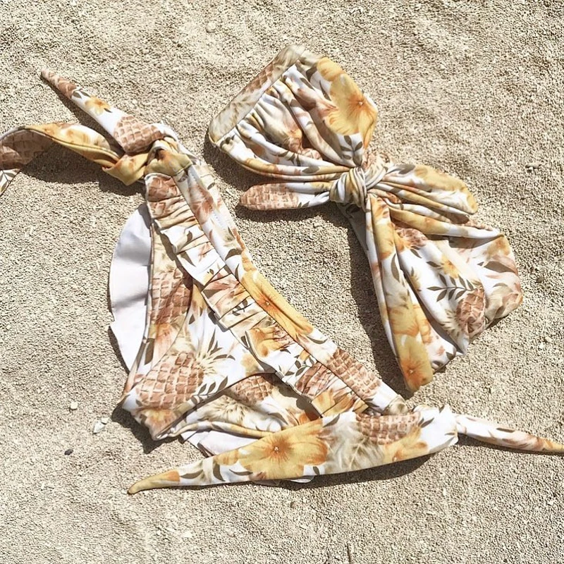 Bikinx купальный костюм бандо с узлом, сексуальный купальник с пуш-ап, женский купальный костюм, бикини с принтом и оборками, микро-костюмы из двух частей, Новинка