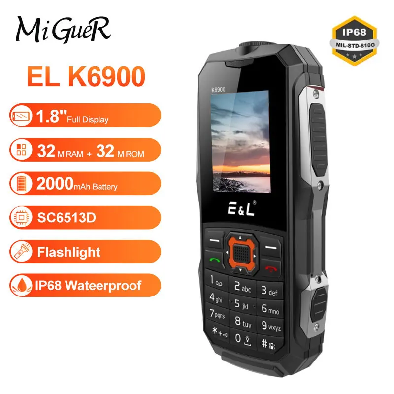 E &amp L K6900 IP68 водонепроницаемый ударопрочный мобильный телефон клавиатура большой