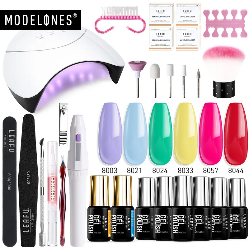 6pcs with nail drill Modelones 36 Вт Светодиодная лампа для Гель-лак для нейл-арта набор смарт-Сенсор УФ лампа каких-либо 4/6/8/10/ 14 цветов! полупостоянная гель электрическая дрель комплект - Цвет: 6pcs with nail drill