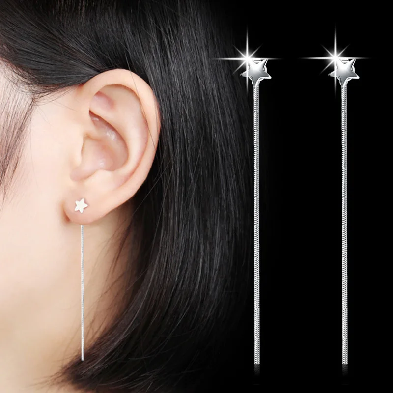 Женские серьги гвоздики из серебра 100% пробы с маленькой звездой|drop stud earrings|fashion