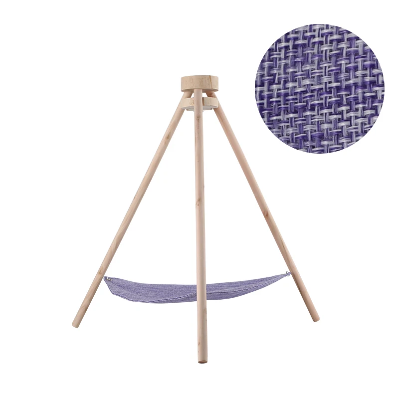 Purple Гамак для загара для кошек, щенков, маленьких собак, ленивый кот, кровать, деревянный штатив с льняным гамаком, домик для домашних животных, домик для домиков, подушка для шезлонга - Цвет: Purple
