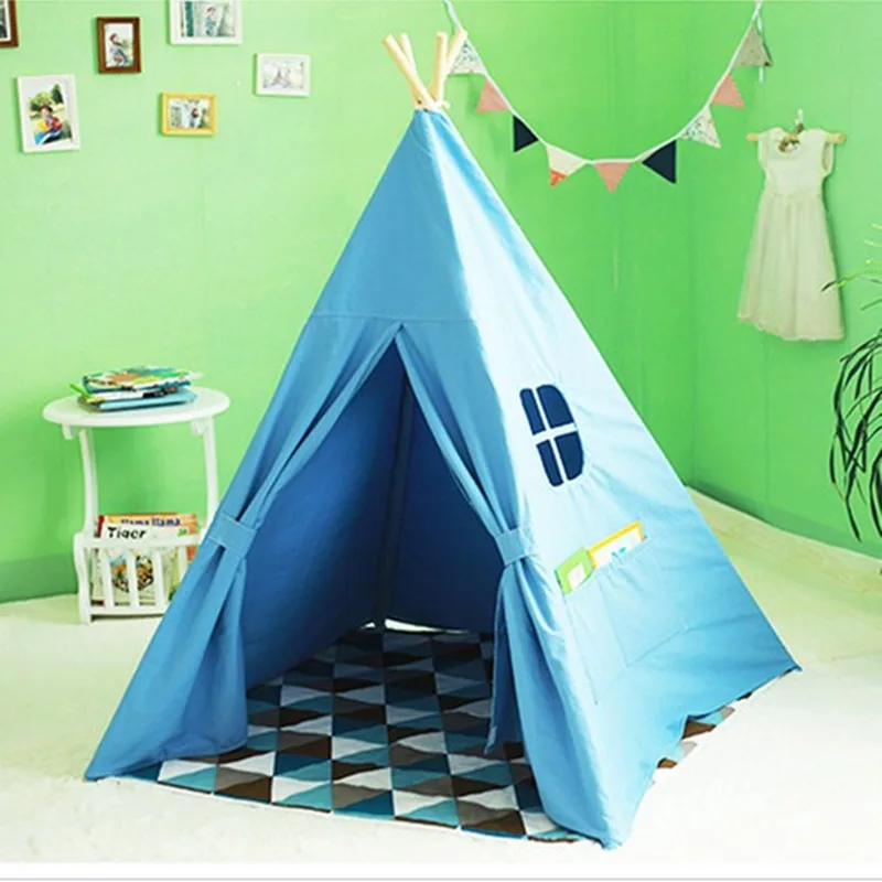 Четыре полюса дети Teepees дети играть палатка хлопок холст вигвам белый игровой домик для детской комнаты Tipi