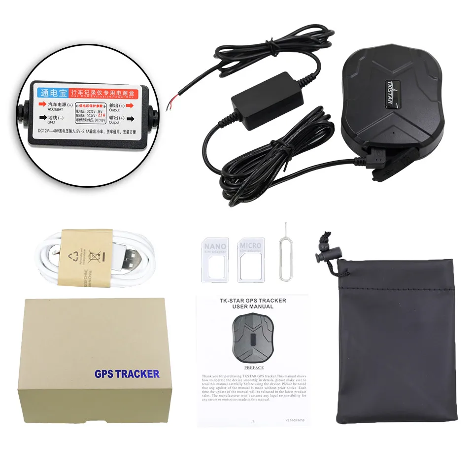 with charger and box Автомобильный gps-трекер tkstar TK905 водонепроницаемый 5000 мАч, с большим сроком службы батареи срок службы автомобильный gps-навигатор для грузовика моторного велосипеда с голосовым прослушиванием - Цвет: with charger and box