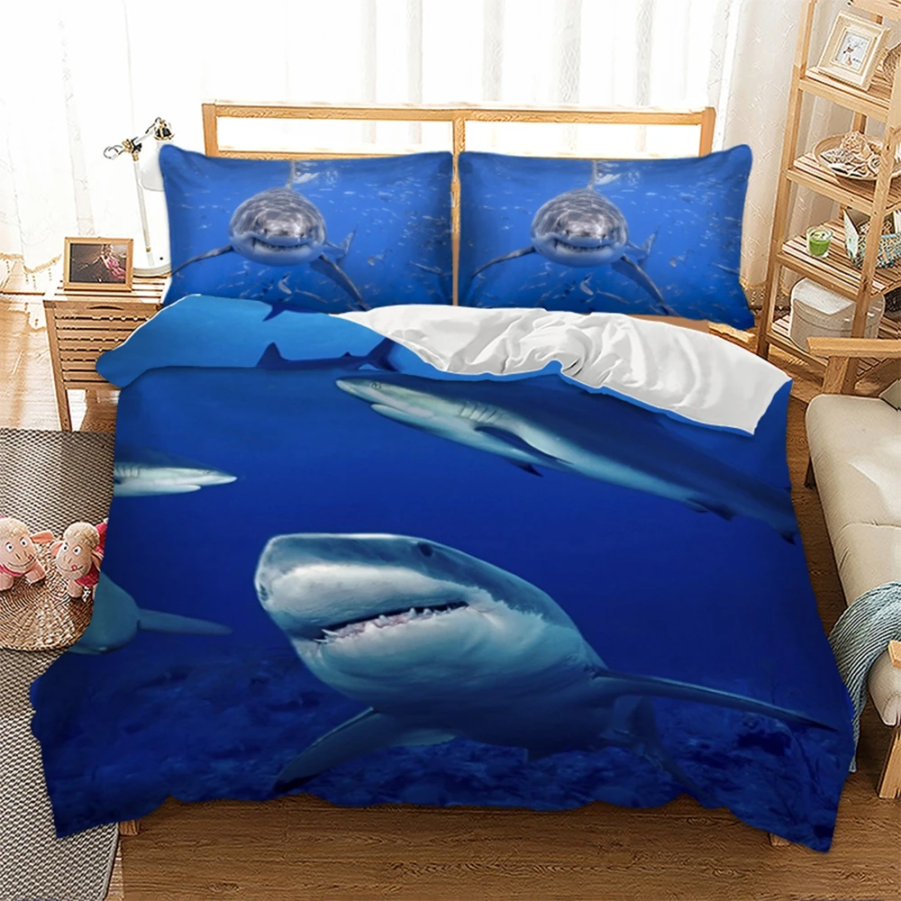 

Big Shark Animal Bedding Set HD Print Marine Fish Duvet Cover Set Twin Full Queen King 3PCS Customize Bedding