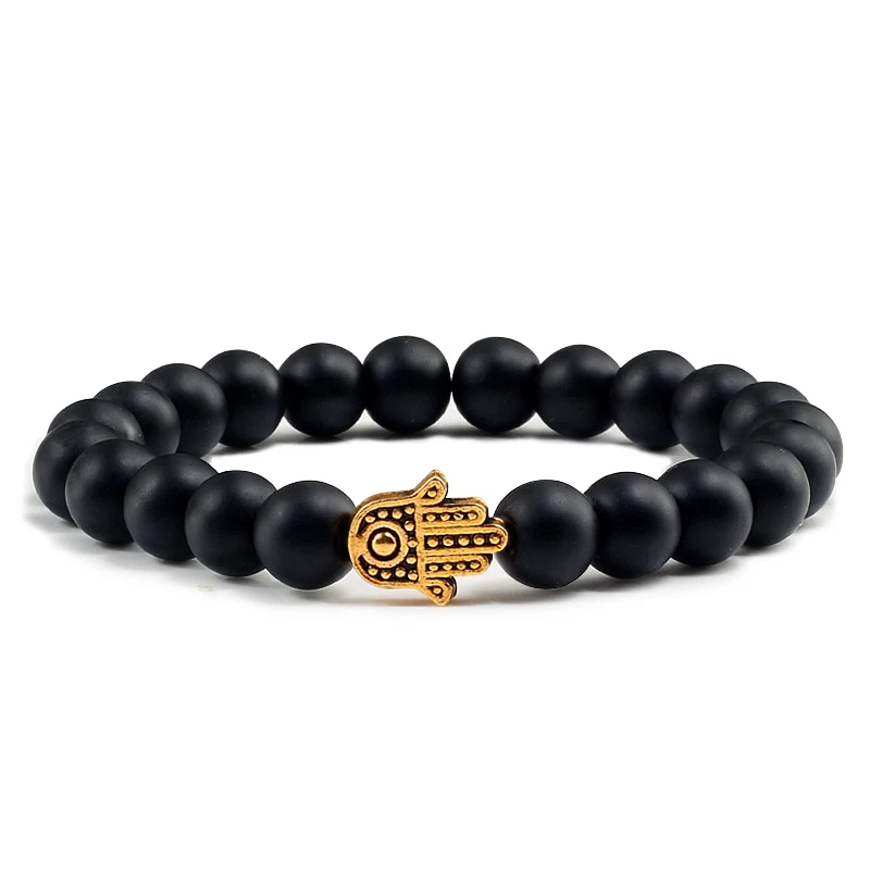black matte gold Винтажный Черный вулканическая лава натуральный белый камень ручной Шарм DIY Браслеты и браслеты для женщин Femme матовый шарик мужской браслет ювелирные изделия - Окраска металла: black matte gold