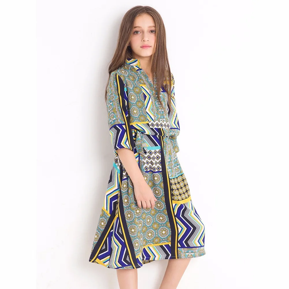 Летние Свободные Платья с цветочным принтом для девочек в стиле Ближнего Востока