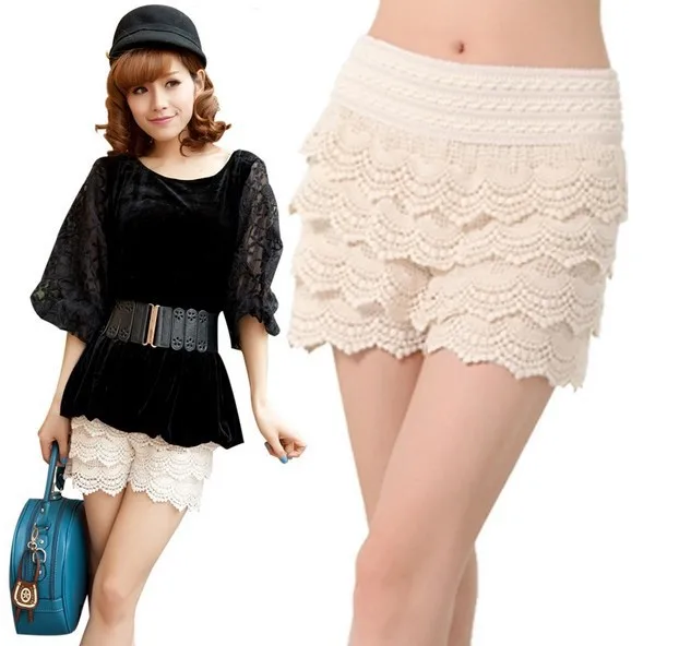 Лето 2014 женская вязаная кружевная юбка шорты сексуальные черные белые женские