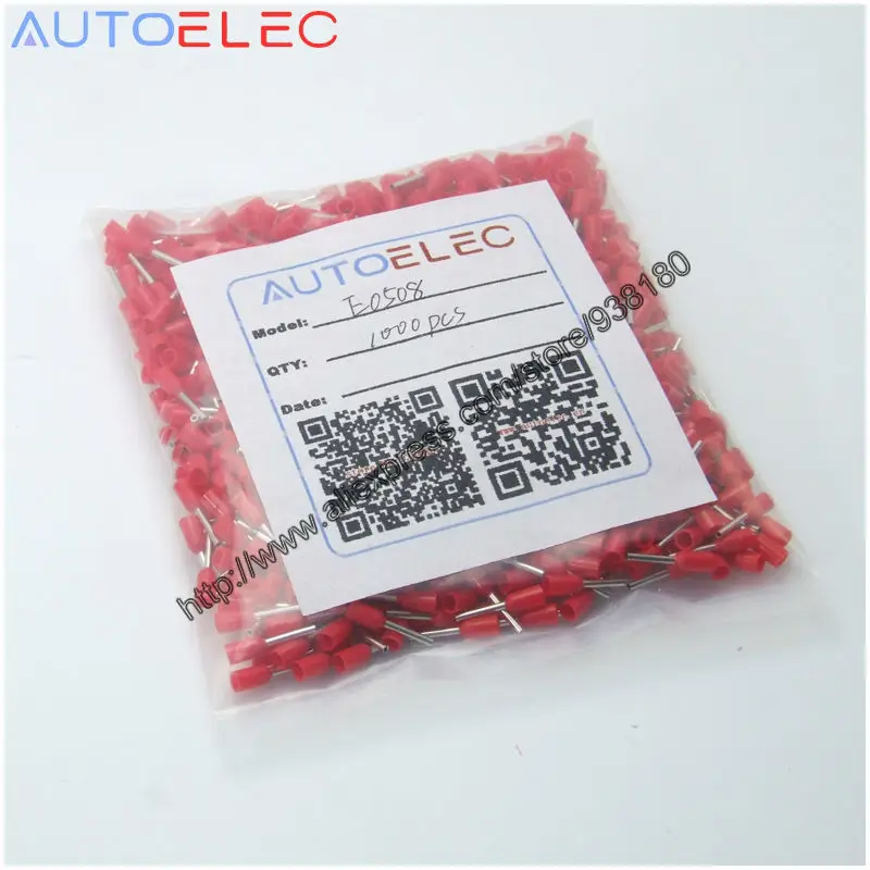 1000 шт. E0508 AWG #22 наконечник медного провода конец шнура VE0508 изолированные клеммы 0 5