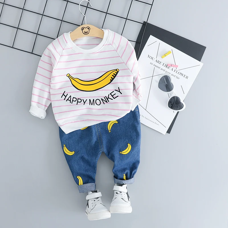 HYLKIDHUOSE 2018 Autumn Baby Girls Boys Clothing Sets Children Costume Toddler Infant Stripe T Shirt Jeans Kids Clothes Suits | Детская