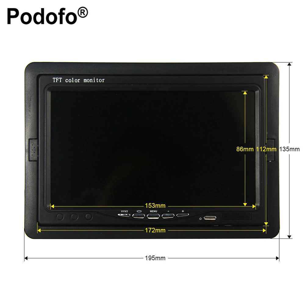 Podofo " цветной TFT lcd DC 12V автомобильный монитор заднего вида подголовник дисплей с 2 каналами видео вход для DVD VCD камера заднего вида